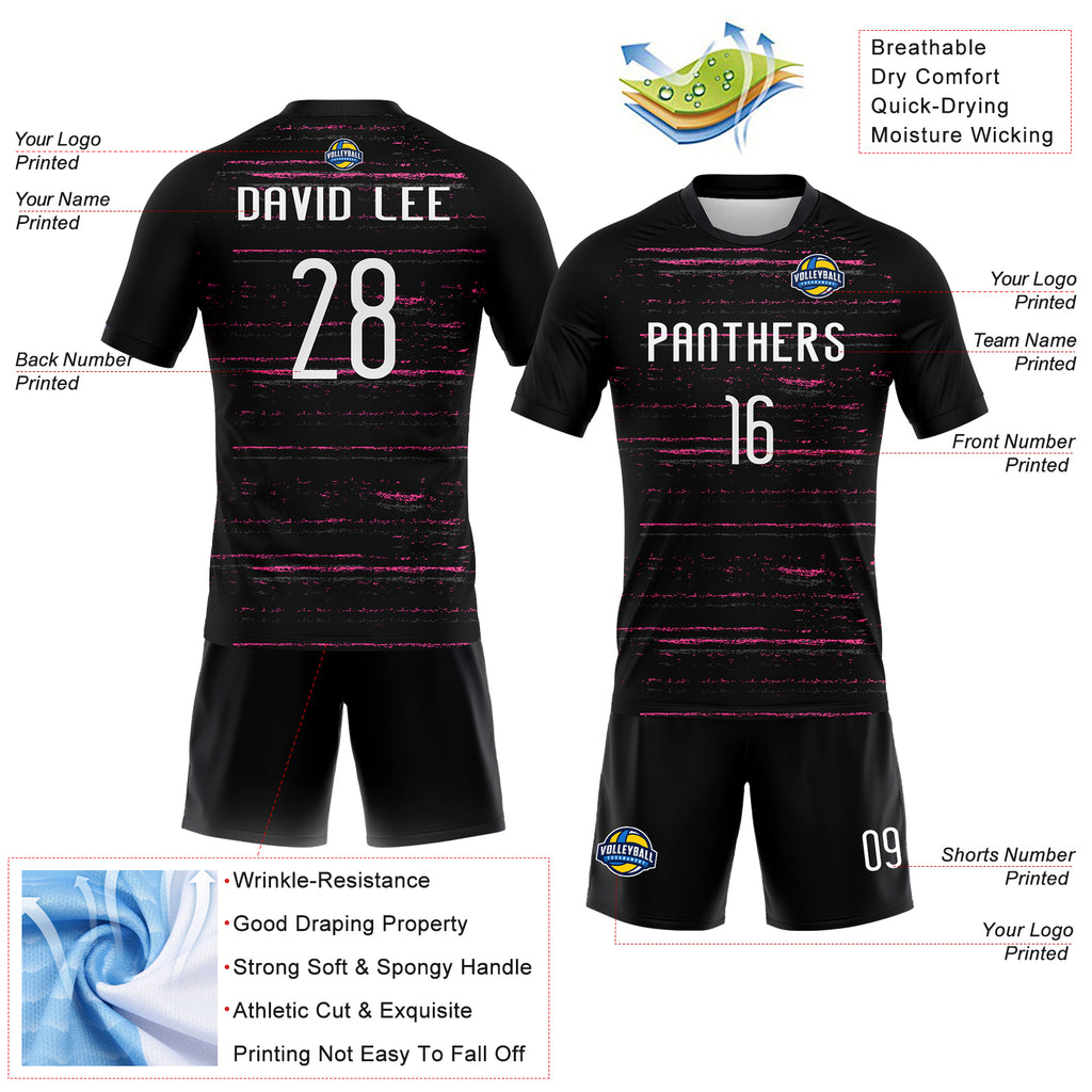 Custom Black White-Pink Bright Lines Sublimation Volleyball Uniform Jersey