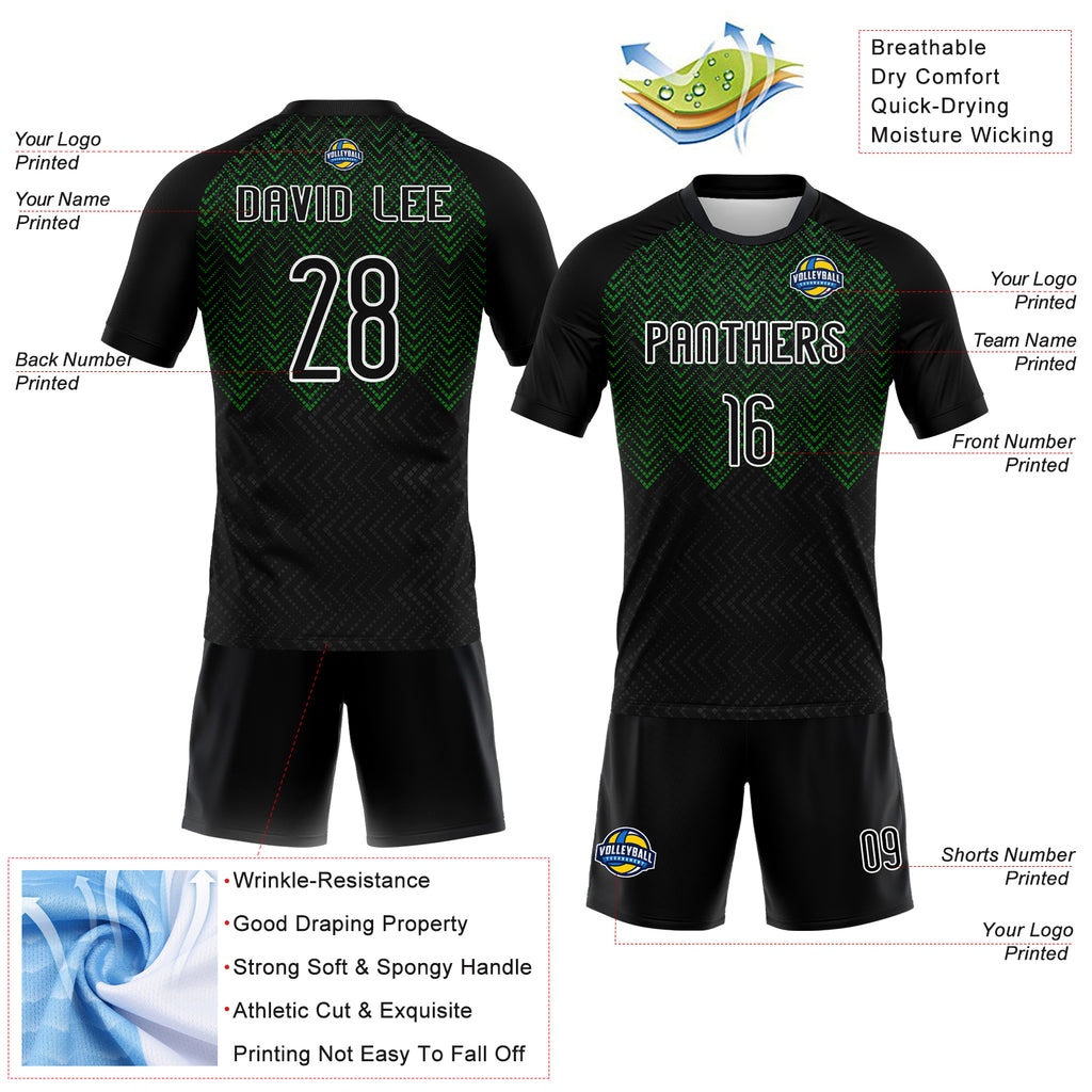 Custom Black Grass Green-White Geometric Shape Sublimation Volleyball Uniform Jersey