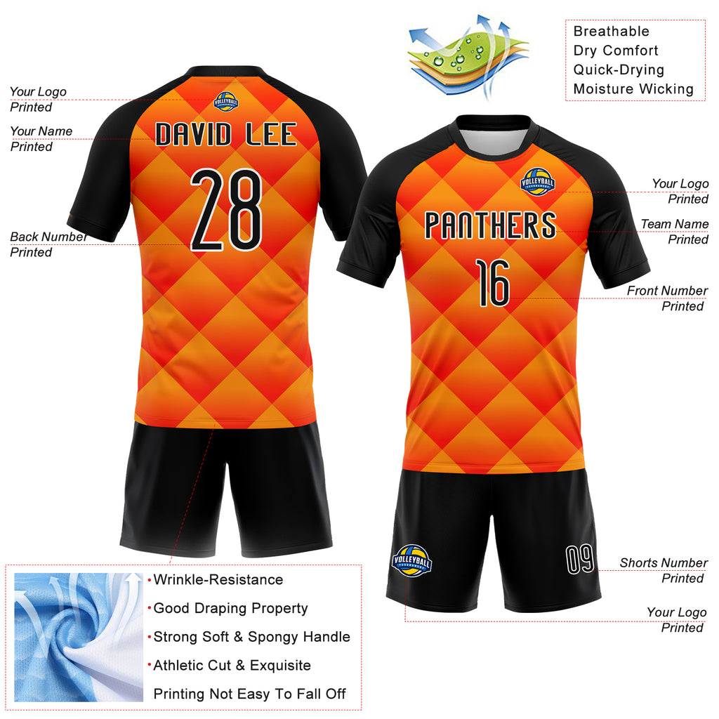 Custom Red Black-Yellow Geometric Shape Sublimation Volleyball Uniform Jersey