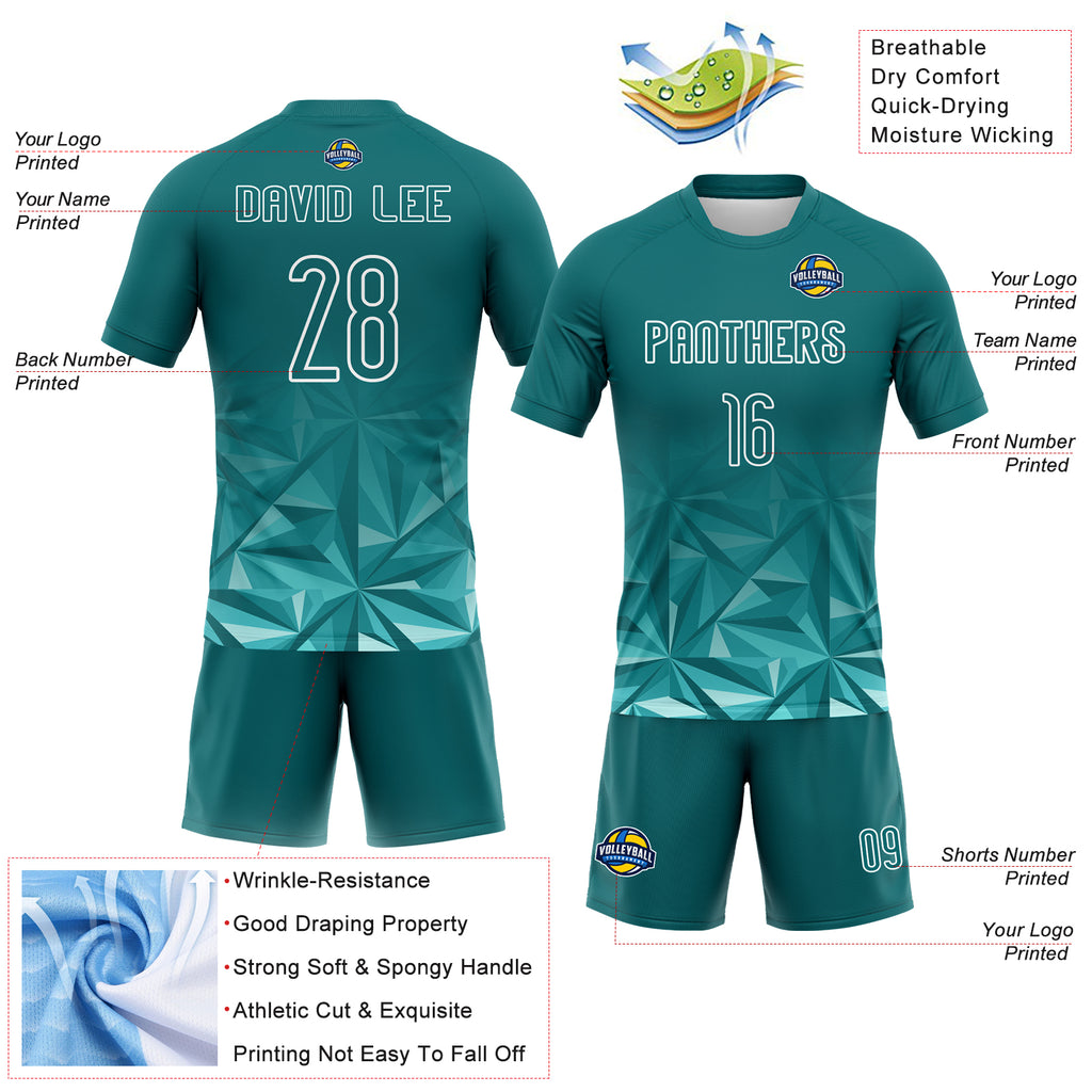 Custom Midnight Green White Geometric Shape Sublimation Volleyball Uniform Jersey