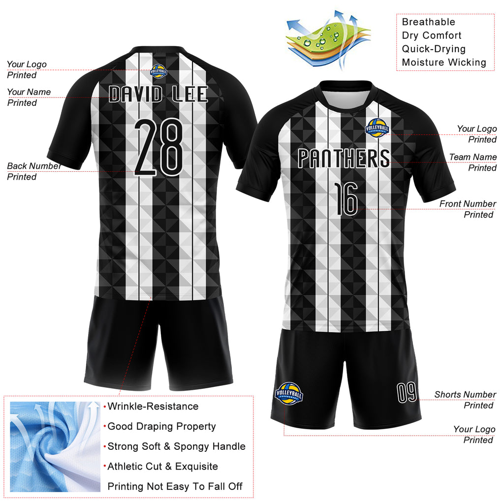 Custom Black White Geometric Shape Sublimation Volleyball Uniform Jersey