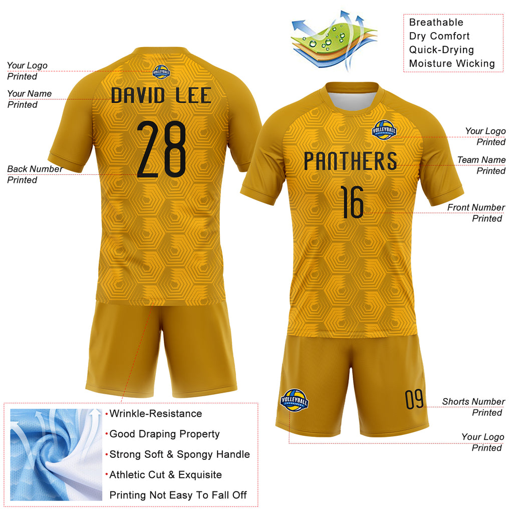 Custom Gold Black Geometric Shape Sublimation Volleyball Uniform Jersey