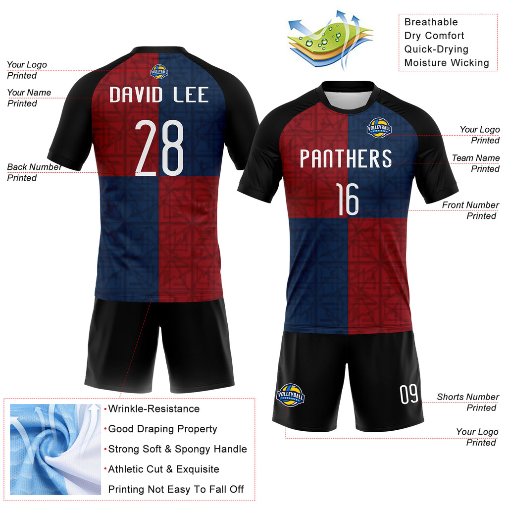 Custom Black Red-Royal Geometric Shape Sublimation Volleyball Uniform Jersey