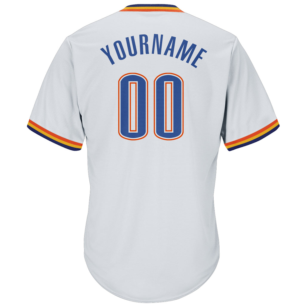 Custom White Blue Navy-Orange Authentic Throwback Rib-Knit Baseball Jersey Shirt