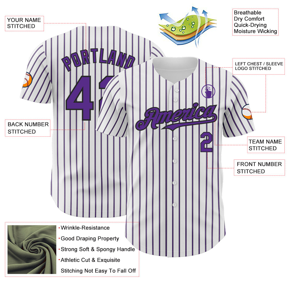 Custom White (Black Purple Pinstripe) Purple-Black Authentic Baseball Jersey