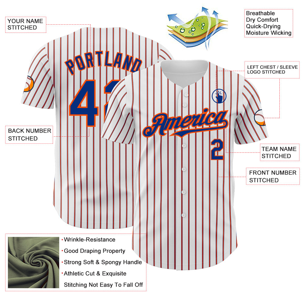 Custom White (Royal Orange Pinstripe) Orange-Royal Authentic Baseball Jersey