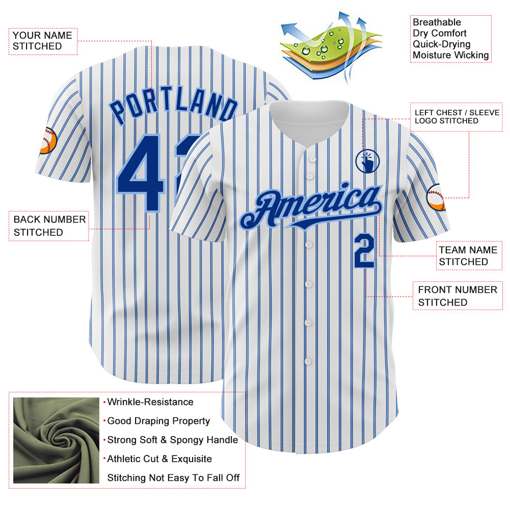Custom White (Royal Light Blue Pinstripe) Royal-Light Blue Authentic Baseball Jersey