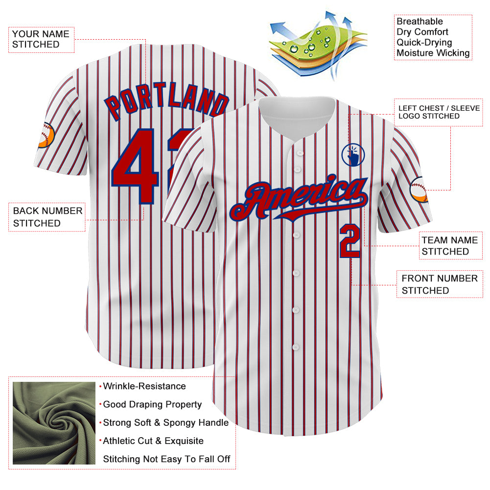 Custom White (Royal Red Pinstripe) Red-Royal Authentic Baseball Jersey