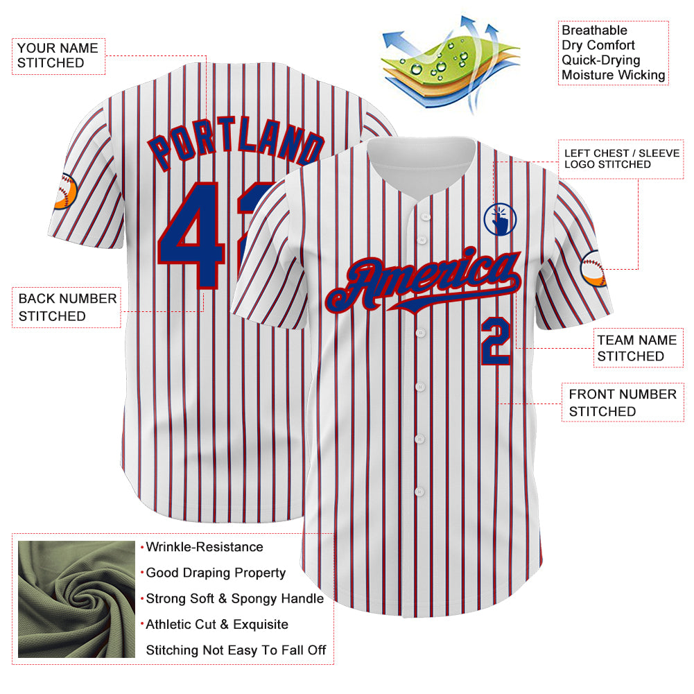 Custom White (Royal Red Pinstripe) Royal-Red Authentic Baseball Jersey
