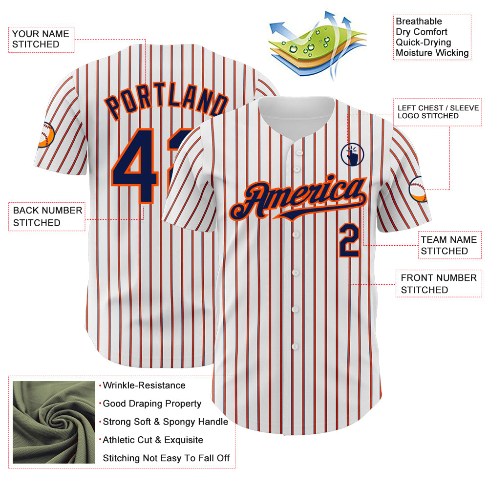 Custom White (Navy Orange Pinstripe) Navy-Orange Authentic Baseball Jersey