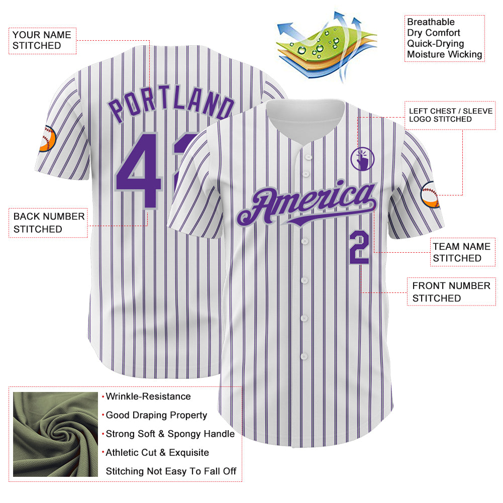 Custom White (Purple Gray Pinstripe) Purple-Gray Authentic Baseball Jersey