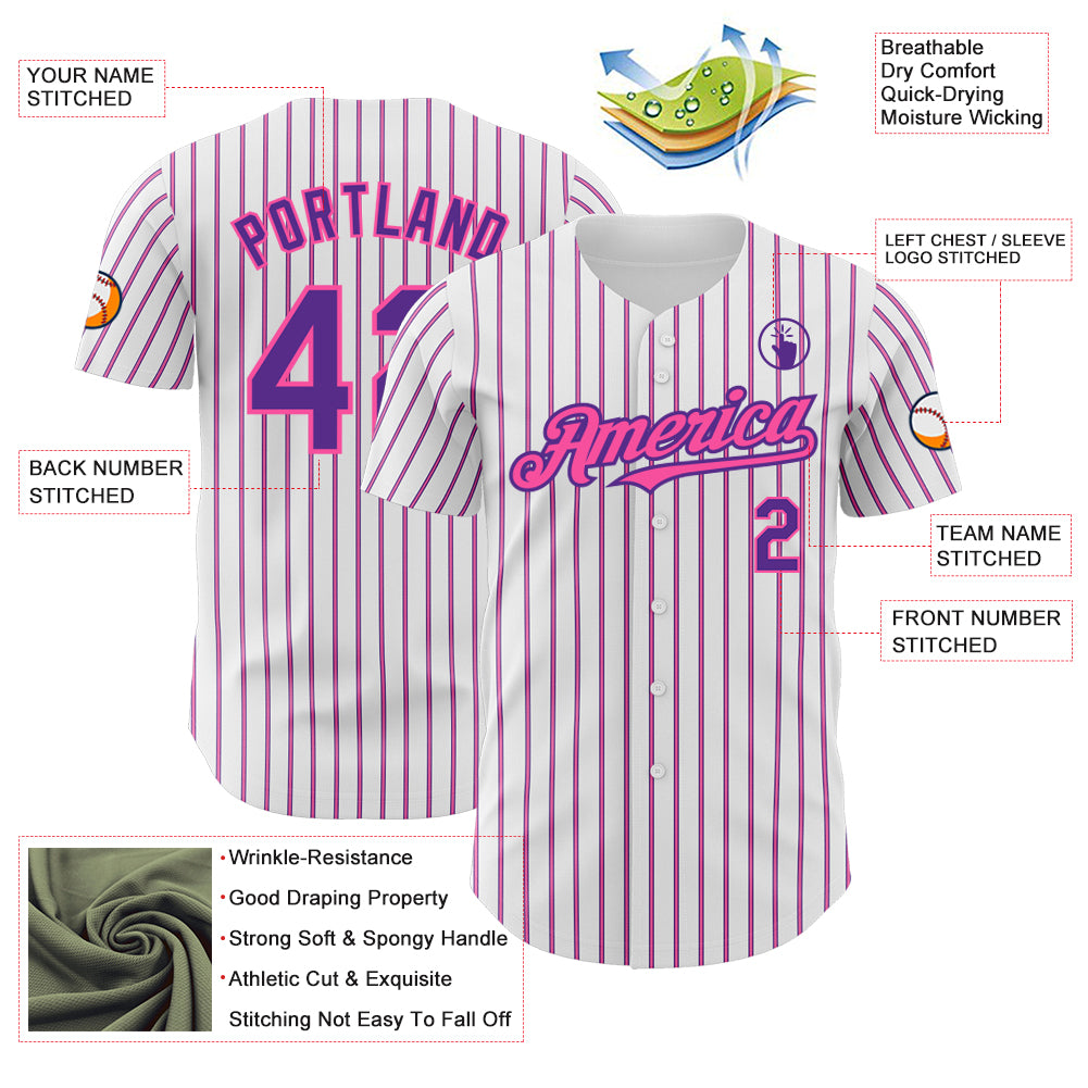Custom White (Purple Pink Pinstripe) Purple-Pink Authentic Baseball Jersey