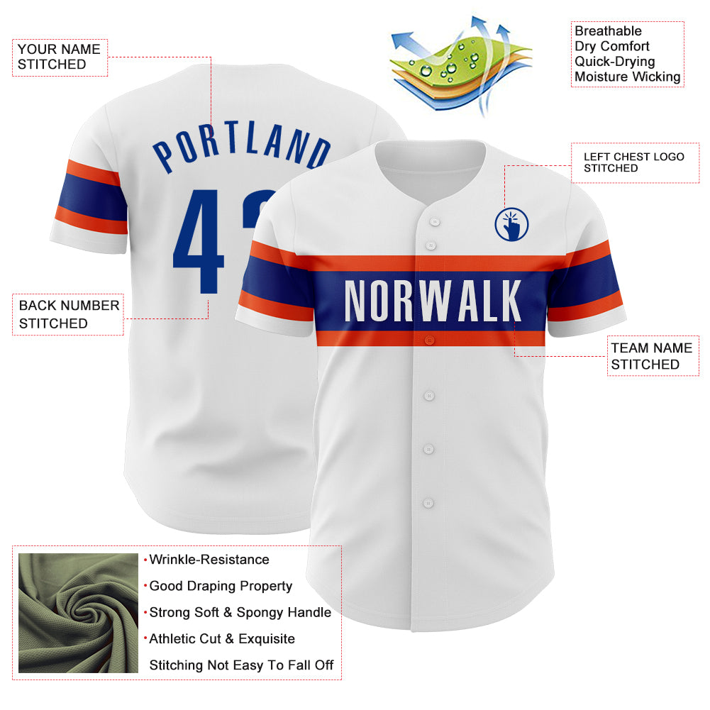 Custom White Royal-Orange Authentic Baseball Jersey
