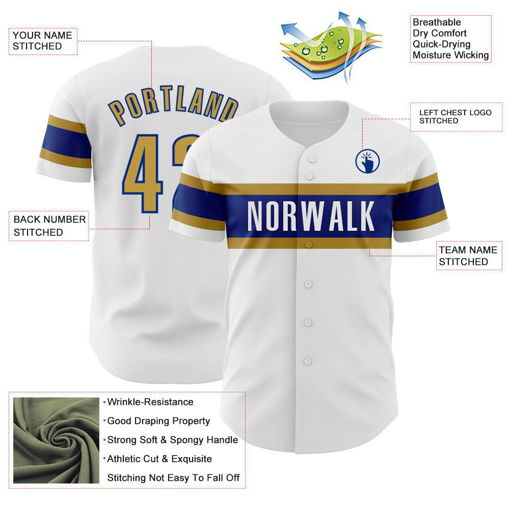 Custom White Old Gold-Royal Authentic Baseball Jersey