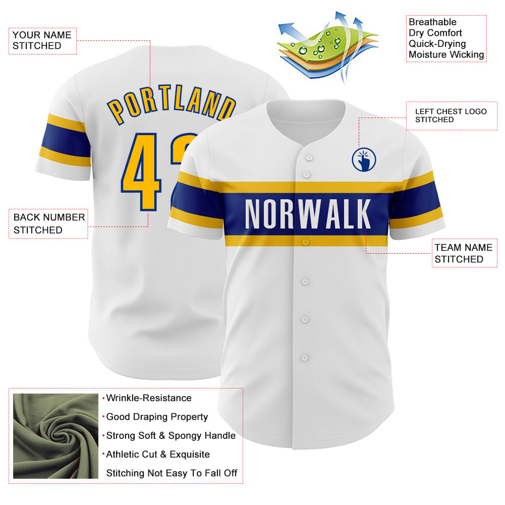 Custom White Yellow-Royal Authentic Baseball Jersey