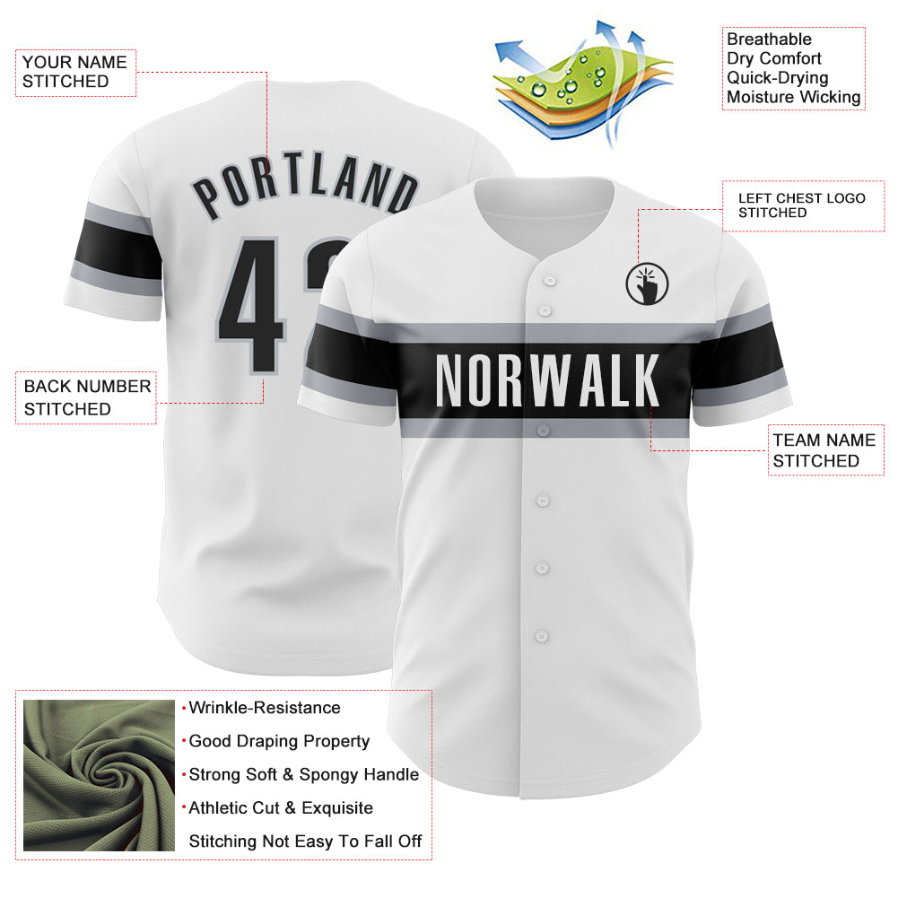 Custom White Black-Gray Authentic Baseball Jersey