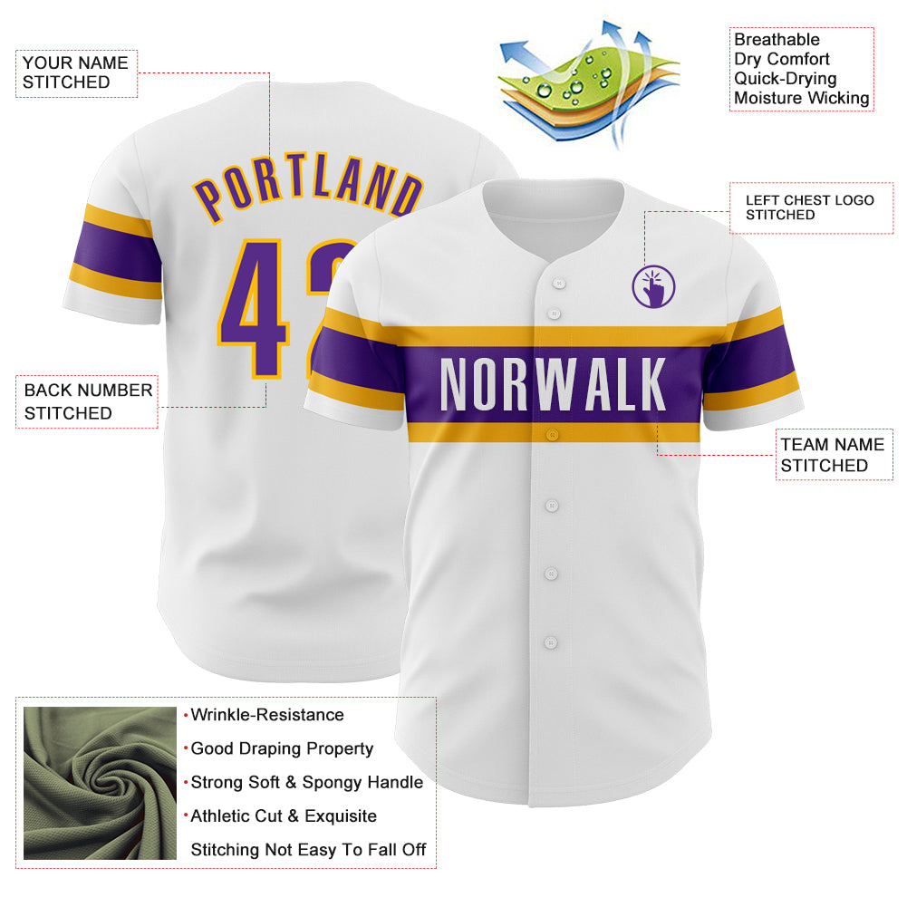 Custom White Purple-Gold Authentic Baseball Jersey