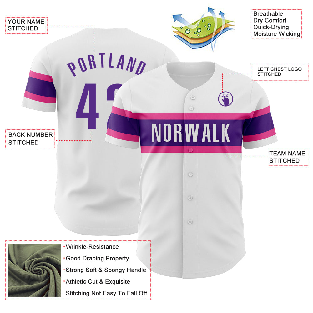 Custom White Purple-Pink Authentic Baseball Jersey