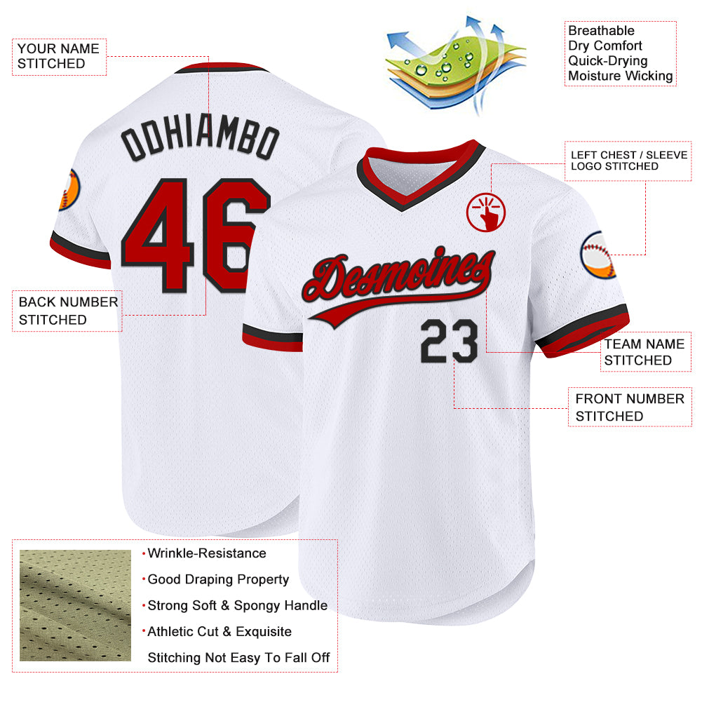 Custom White Red-Black Authentic Throwback Baseball Jersey