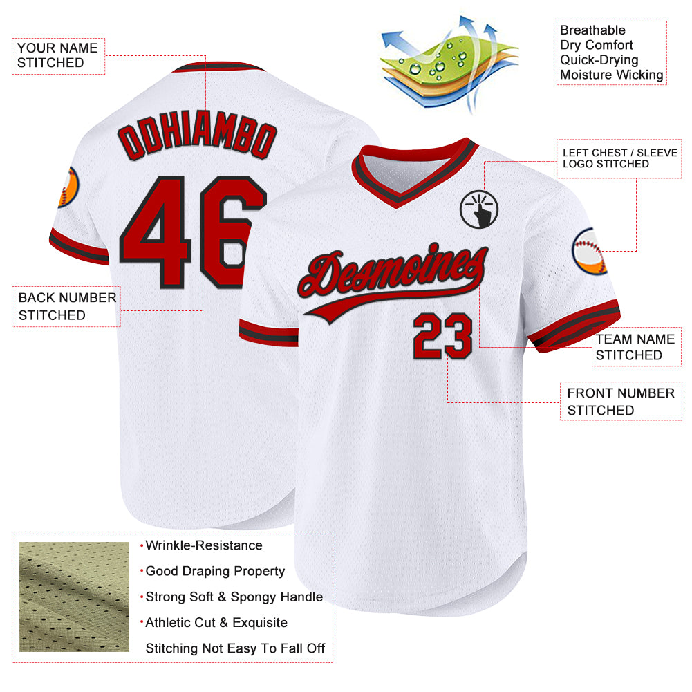 Custom White Red-Black Authentic Throwback Baseball Jersey