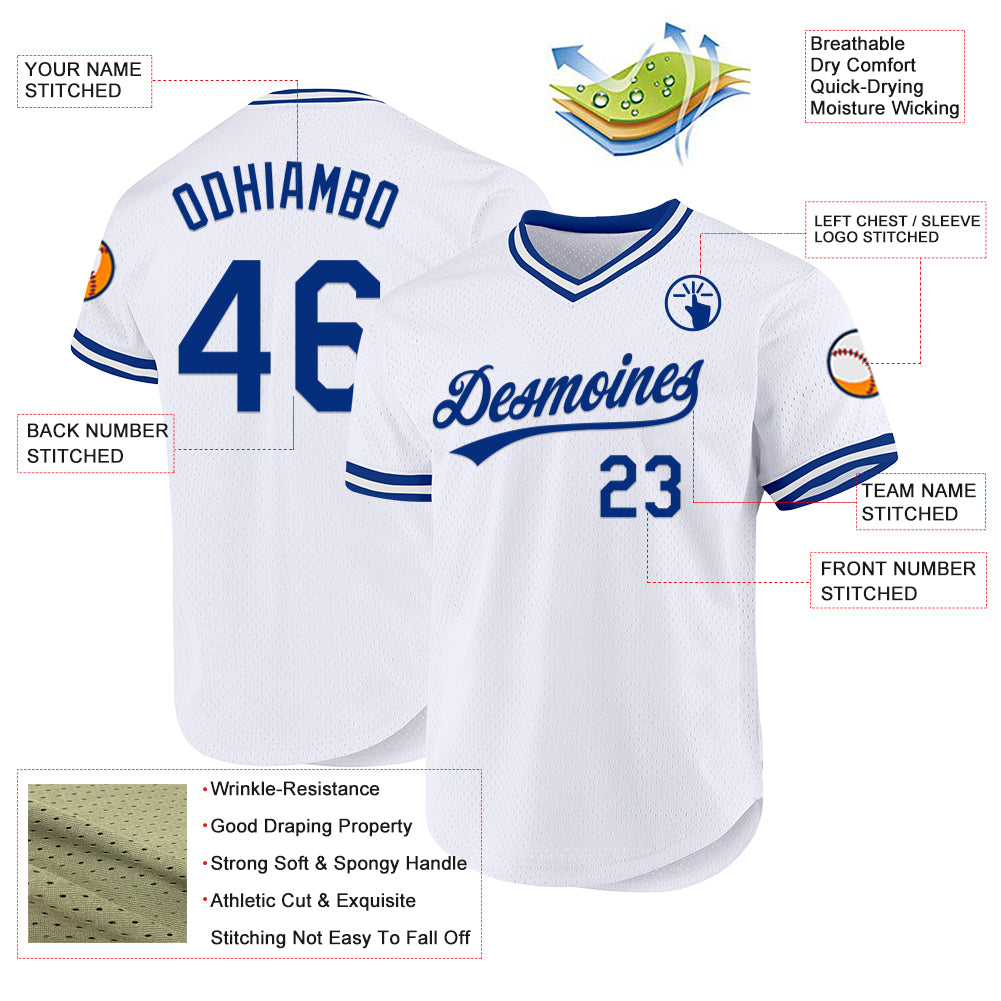 Custom White Royal Authentic Throwback Baseball Jersey