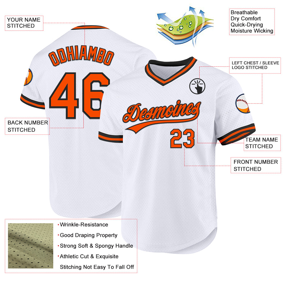 Custom White Orange-Black Authentic Throwback Baseball Jersey