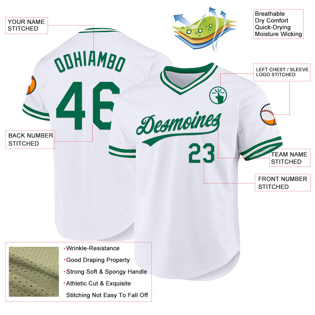 Custom White Kelly Green Authentic Throwback Baseball Jersey