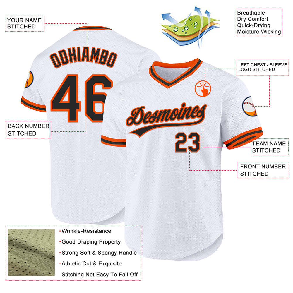 Custom White Black-Orange Authentic Throwback Baseball Jersey