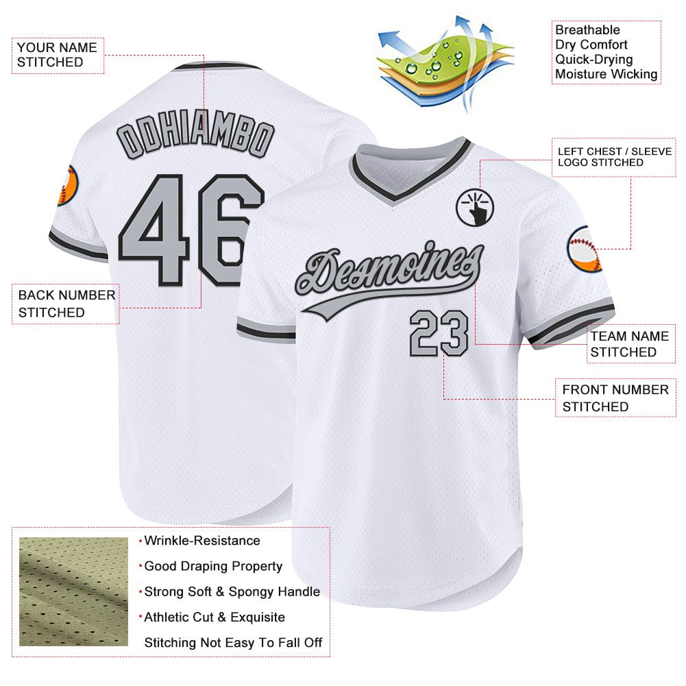 Custom White Gray-Black Authentic Throwback Baseball Jersey