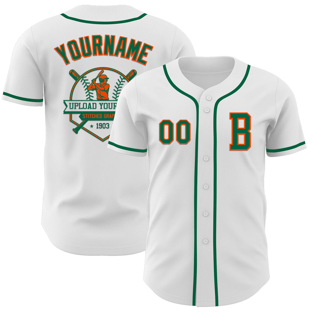 Custom White Kelly Green-Orange Authentic Baseball Jersey