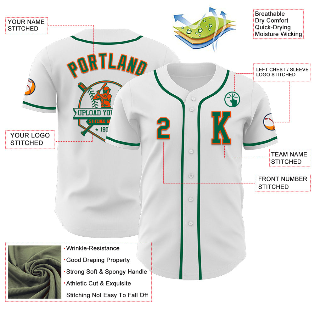 Custom White Kelly Green-Orange Authentic Baseball Jersey