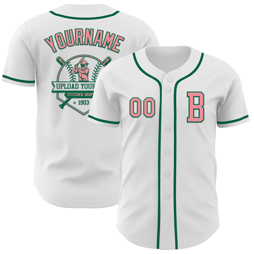 Custom White Medium Pink-Kelly Green Authentic Baseball Jersey