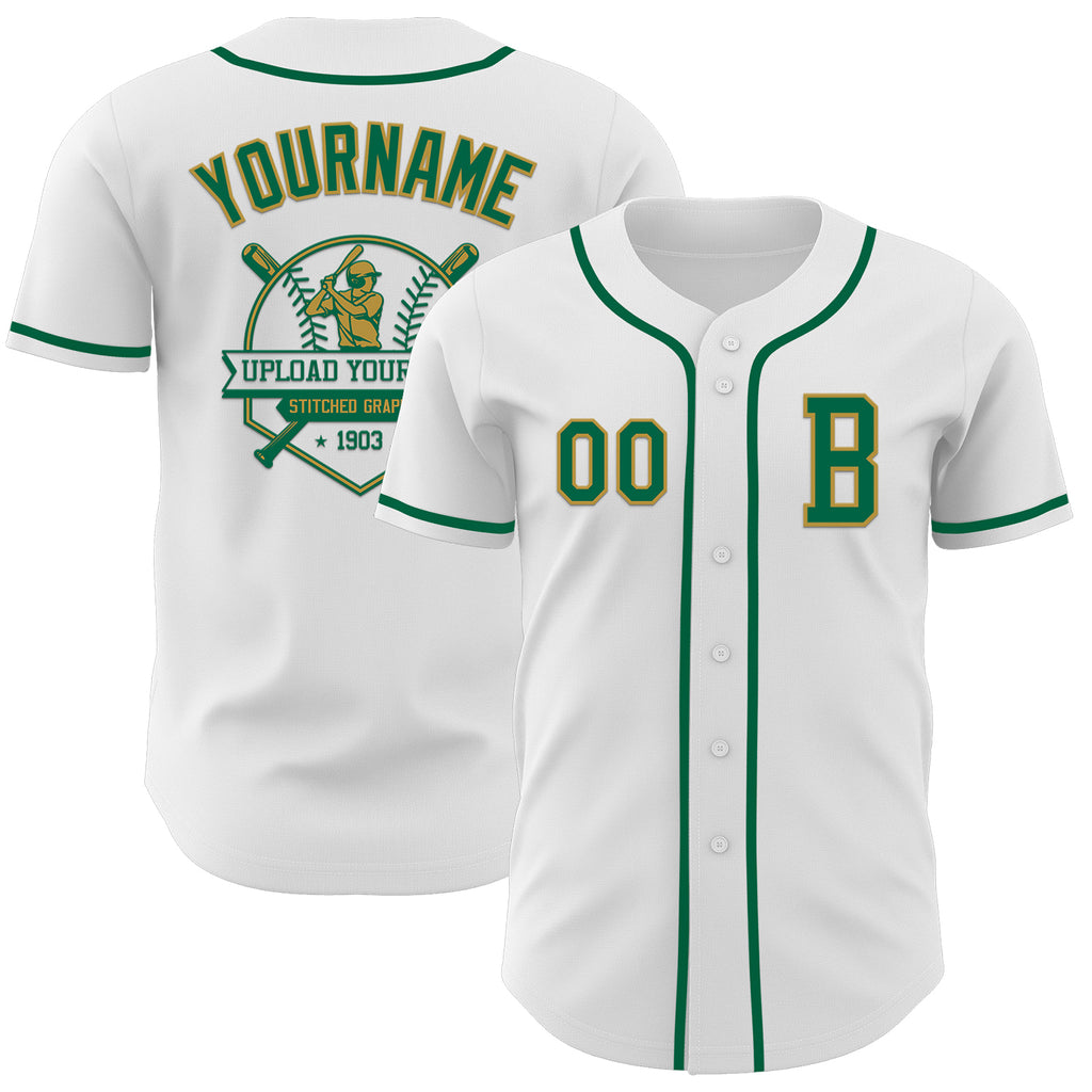 Custom White Kelly Green-Old Gold Authentic Baseball Jersey