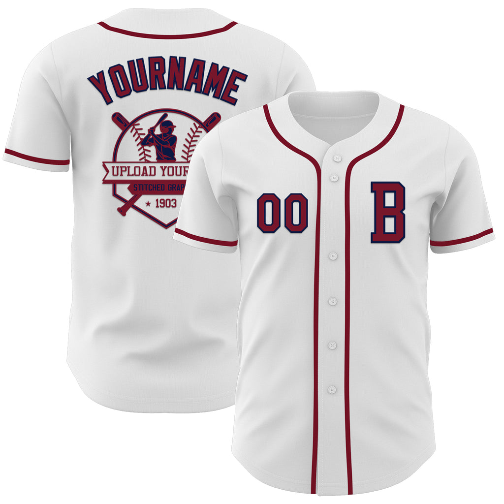 Custom White Crimson-Navy Authentic Baseball Jersey