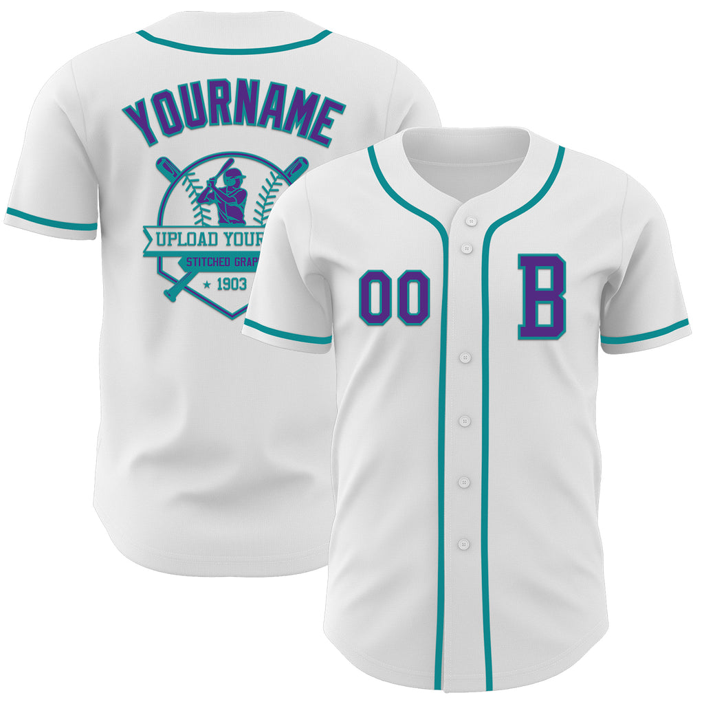 Custom White Purple-Teal Authentic Baseball Jersey