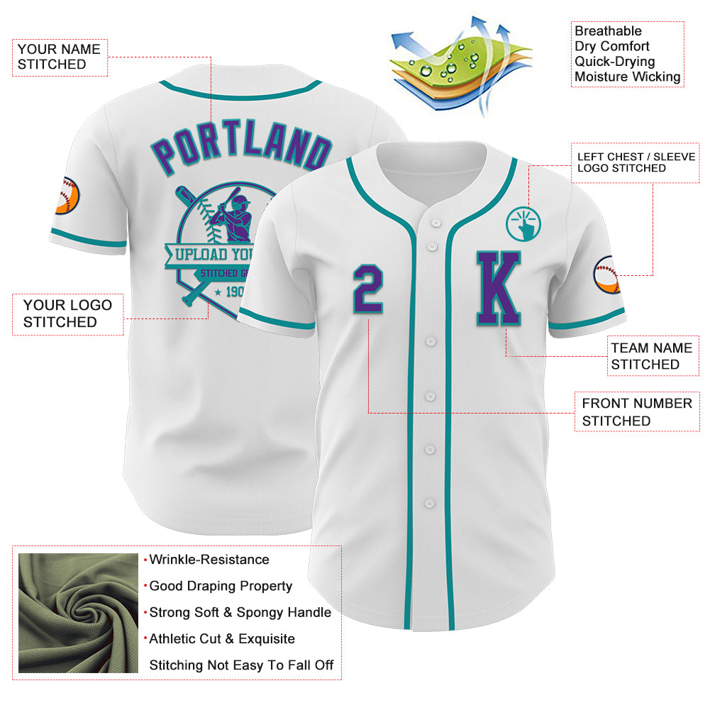 Custom White Purple-Teal Authentic Baseball Jersey