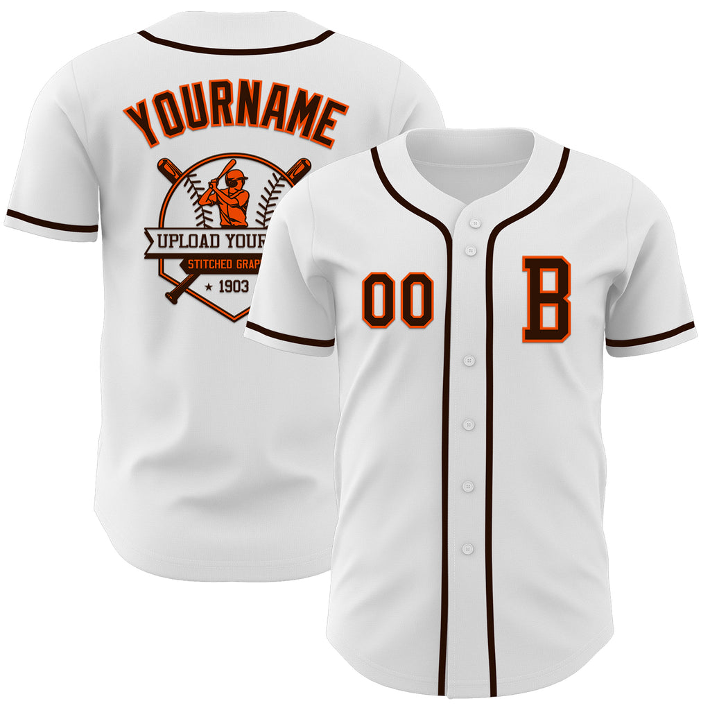 Custom White Brown-Orange Authentic Baseball Jersey