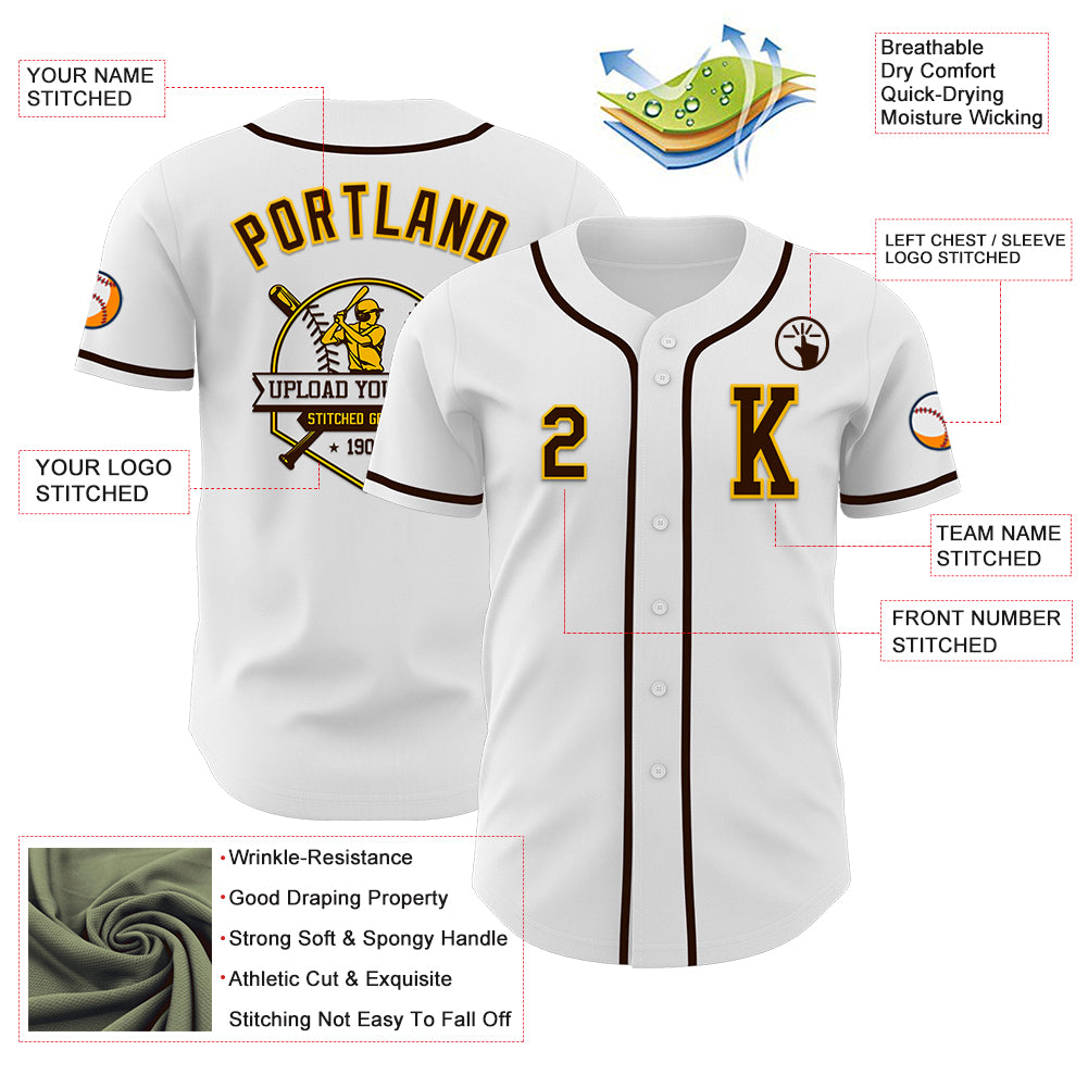 Custom White Brown-Gold Authentic Baseball Jersey