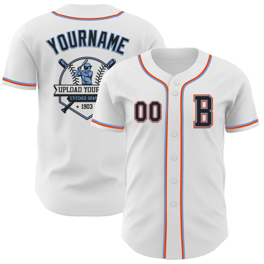 Custom White Black Powder Blue-Orange Authentic Baseball Jersey