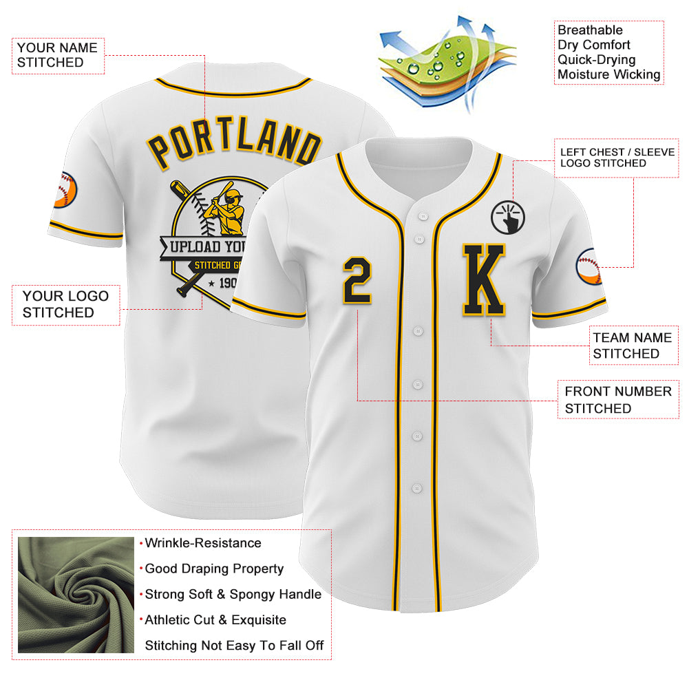 Custom White Black-Gold Authentic Baseball Jersey