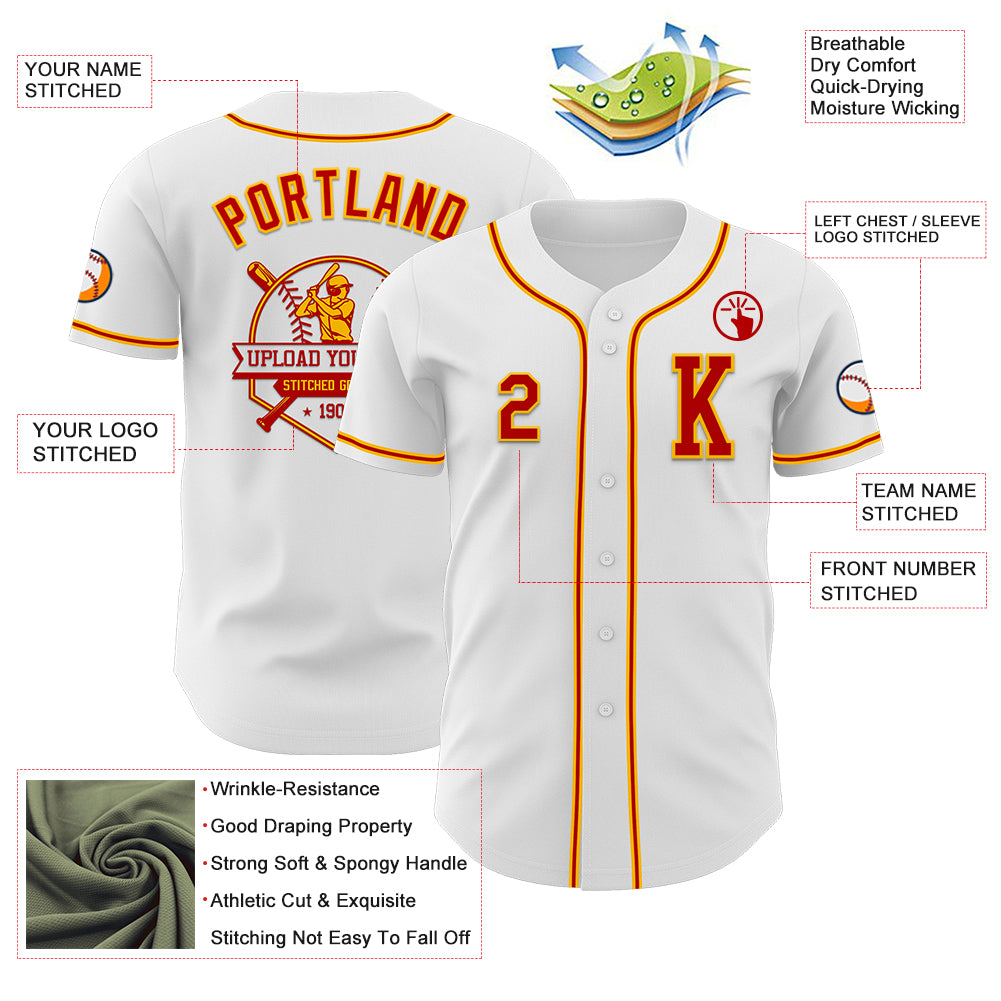 Custom White Red-Gold Authentic Baseball Jersey