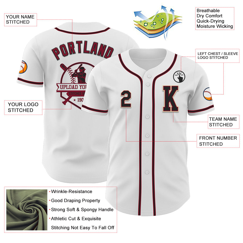 Custom White Black Crimson-Cream Authentic Baseball Jersey