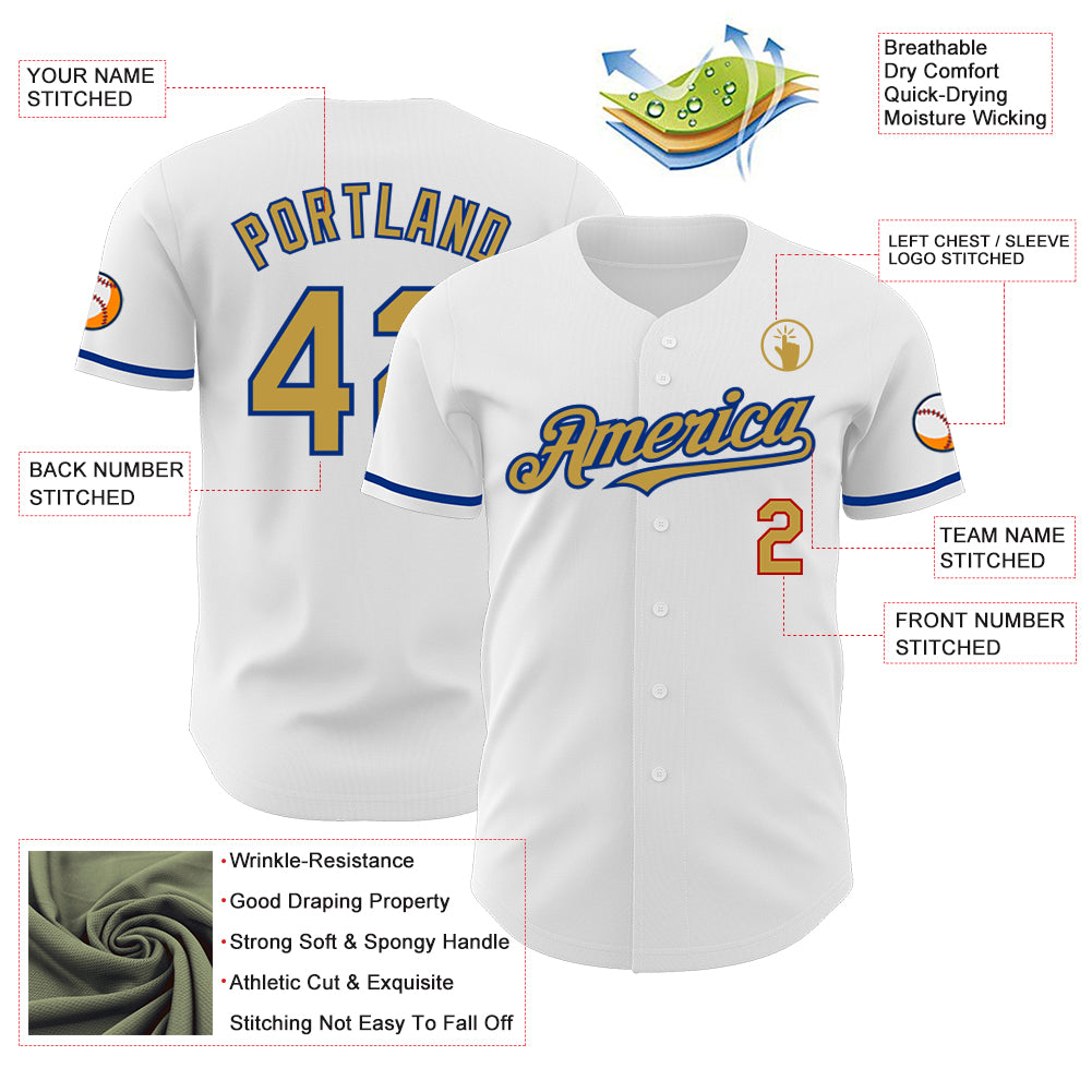Custom White Old Gold Royal-Red Authentic Baseball Jersey