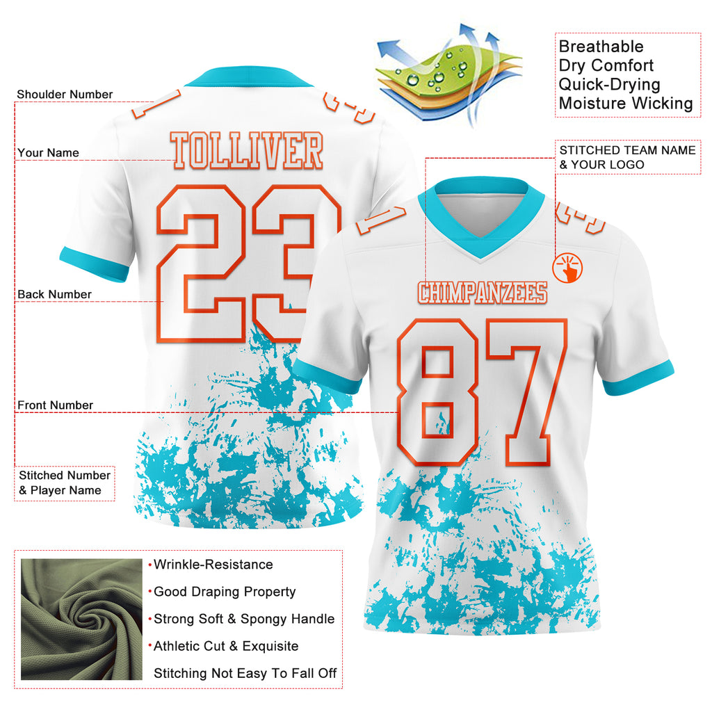 Custom White Lakes Blue-Orange Splash Mesh Authentic Football Jersey