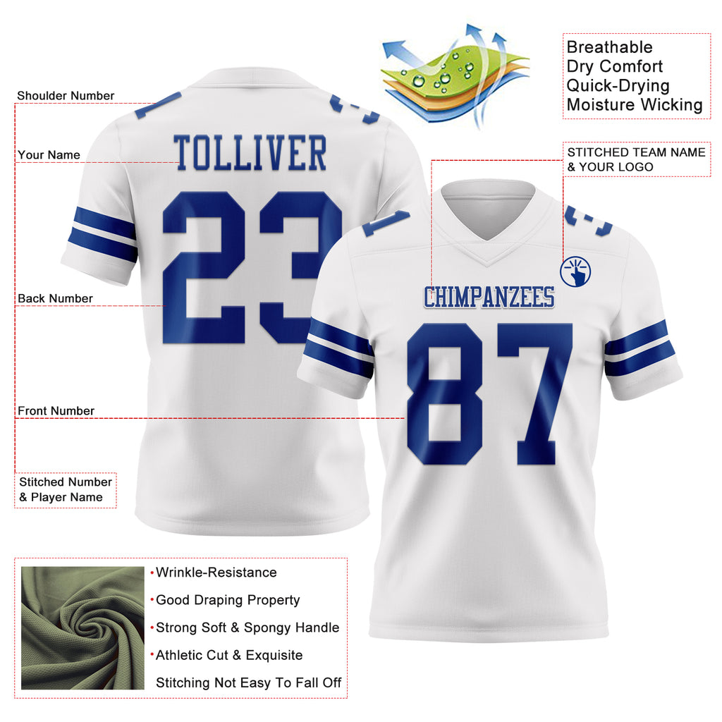 Custom White Royal Mesh Authentic Football Jersey