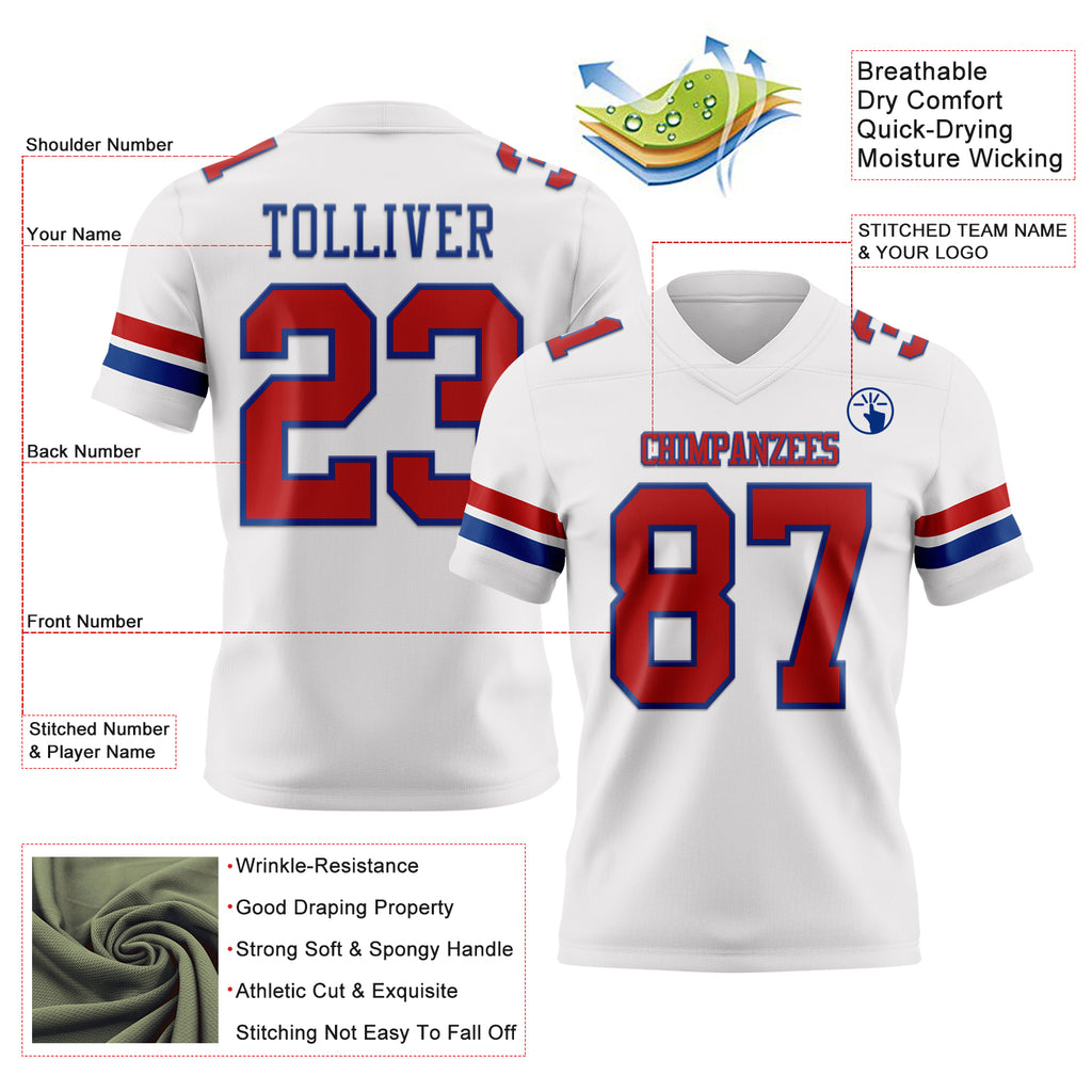 Custom White Red-Royal Mesh Authentic Football Jersey