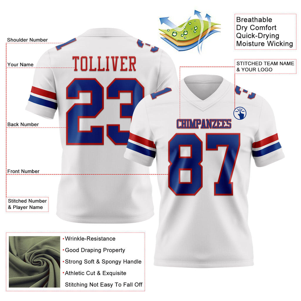 Custom White Royal-Red Mesh Authentic Football Jersey