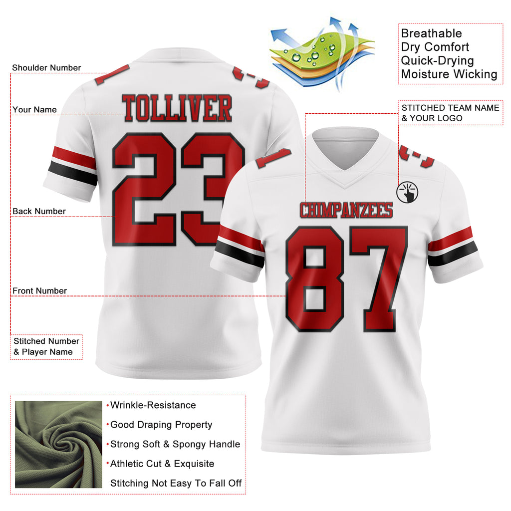 Custom White Red-Black Mesh Authentic Football Jersey