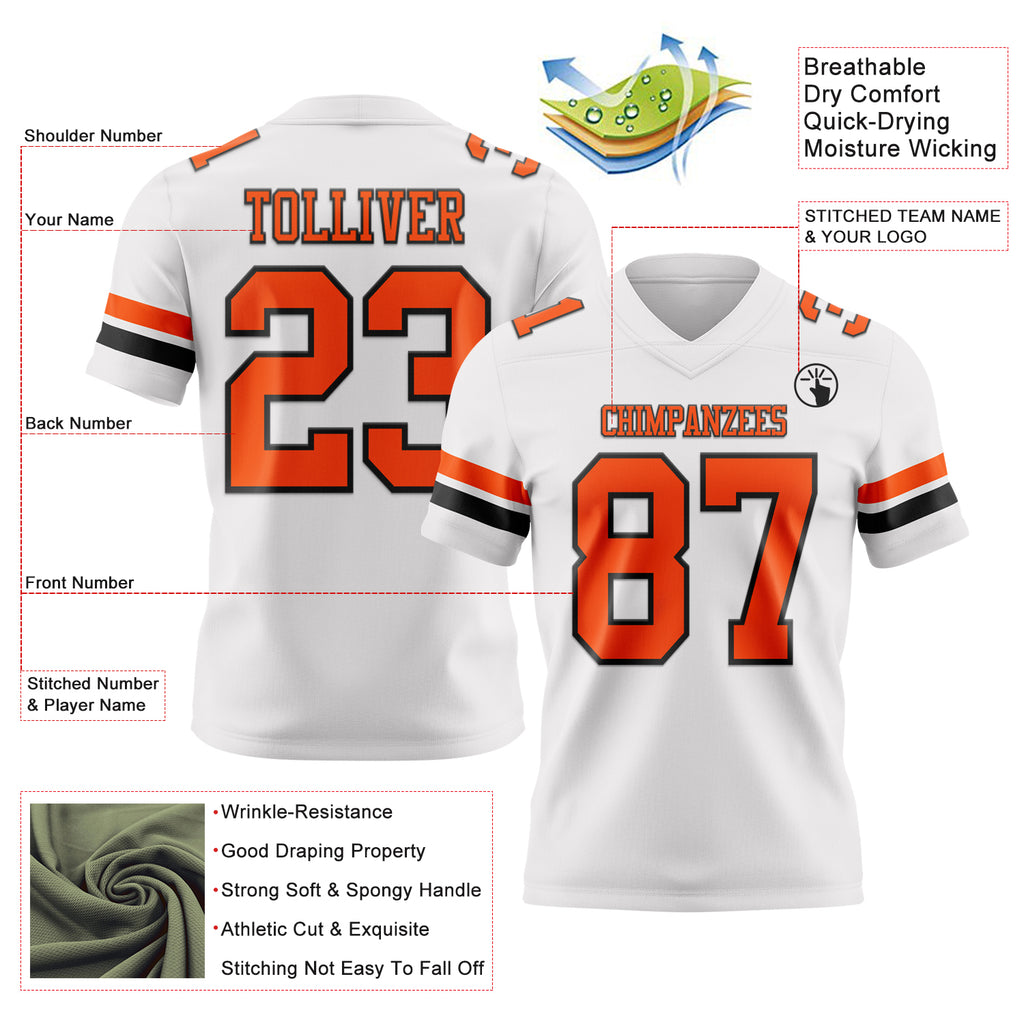 Custom White Orange-Black Mesh Authentic Football Jersey