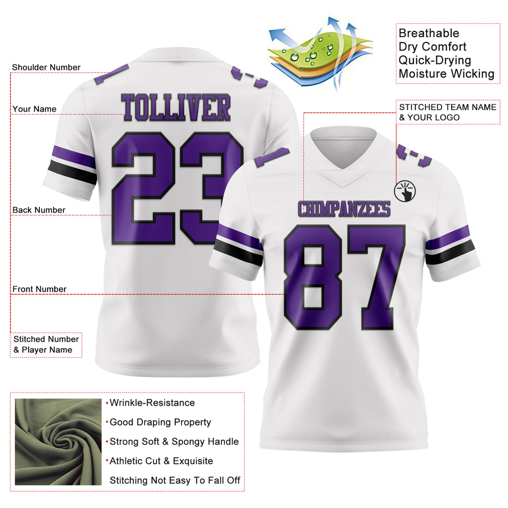 Custom White Purple-Black Mesh Authentic Football Jersey